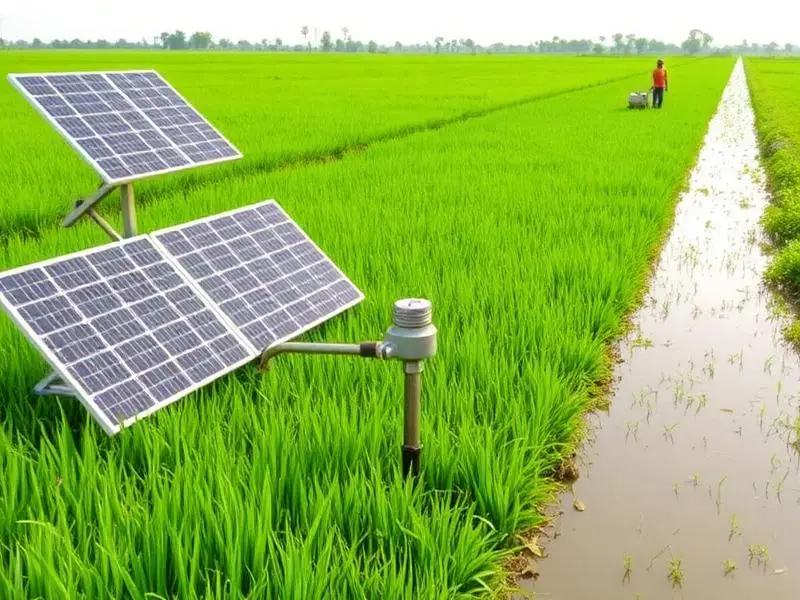 Solar powered irrigation pump in a paddy field in Odisha